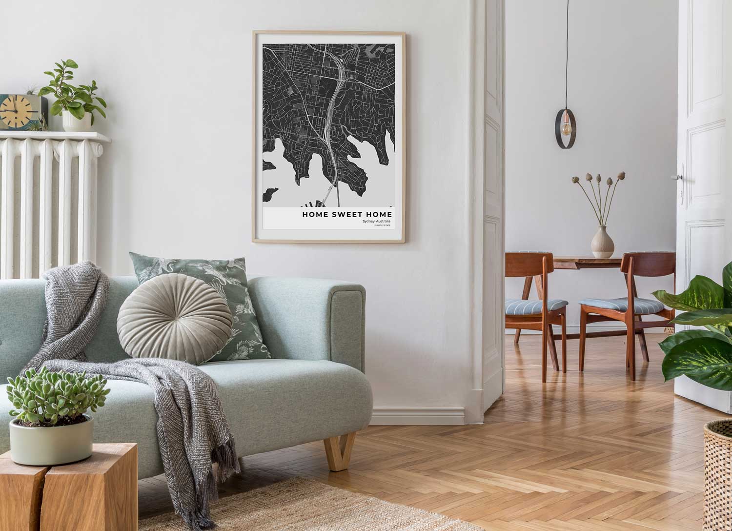 Framed custom map poster marking the place a couple first met, with their names and the year