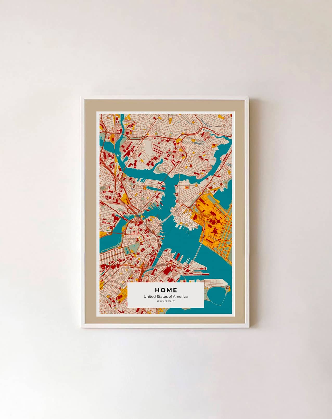 Custom city map poster of New York displayed in a modern living room